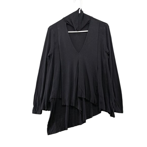 Free People Mock Neck Tunic Top XS Relaxed Jersey Knit Cut Out Asymmetric - Picture 1 of 11